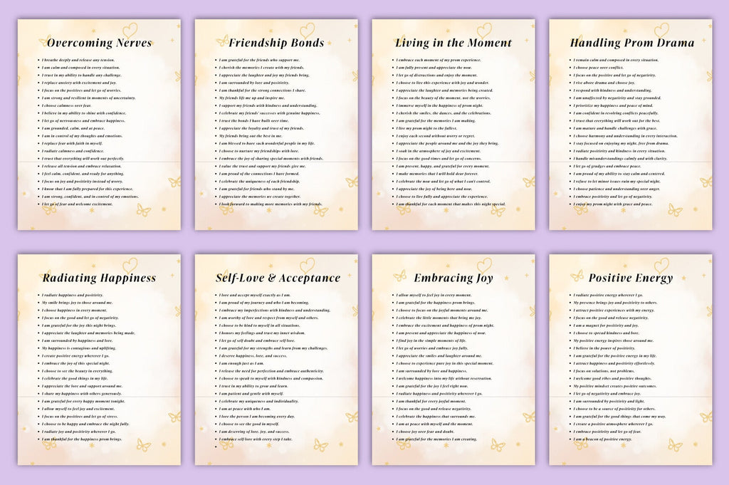 Positive Affirmations for Prom Success Planner