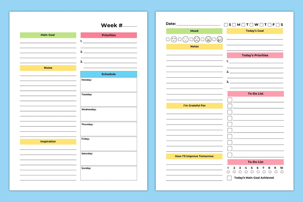 ADHD Daily Weekly Planner including printable organization templates