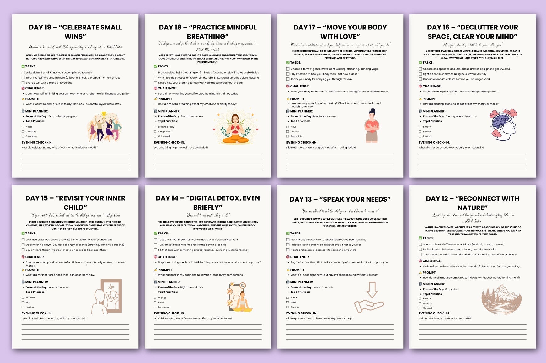 Day Self Care Challenge Planner