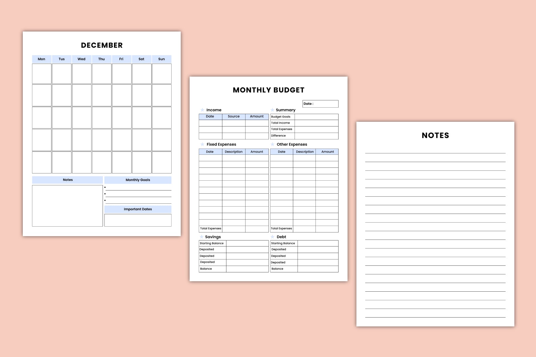 Monthly Budget Journal