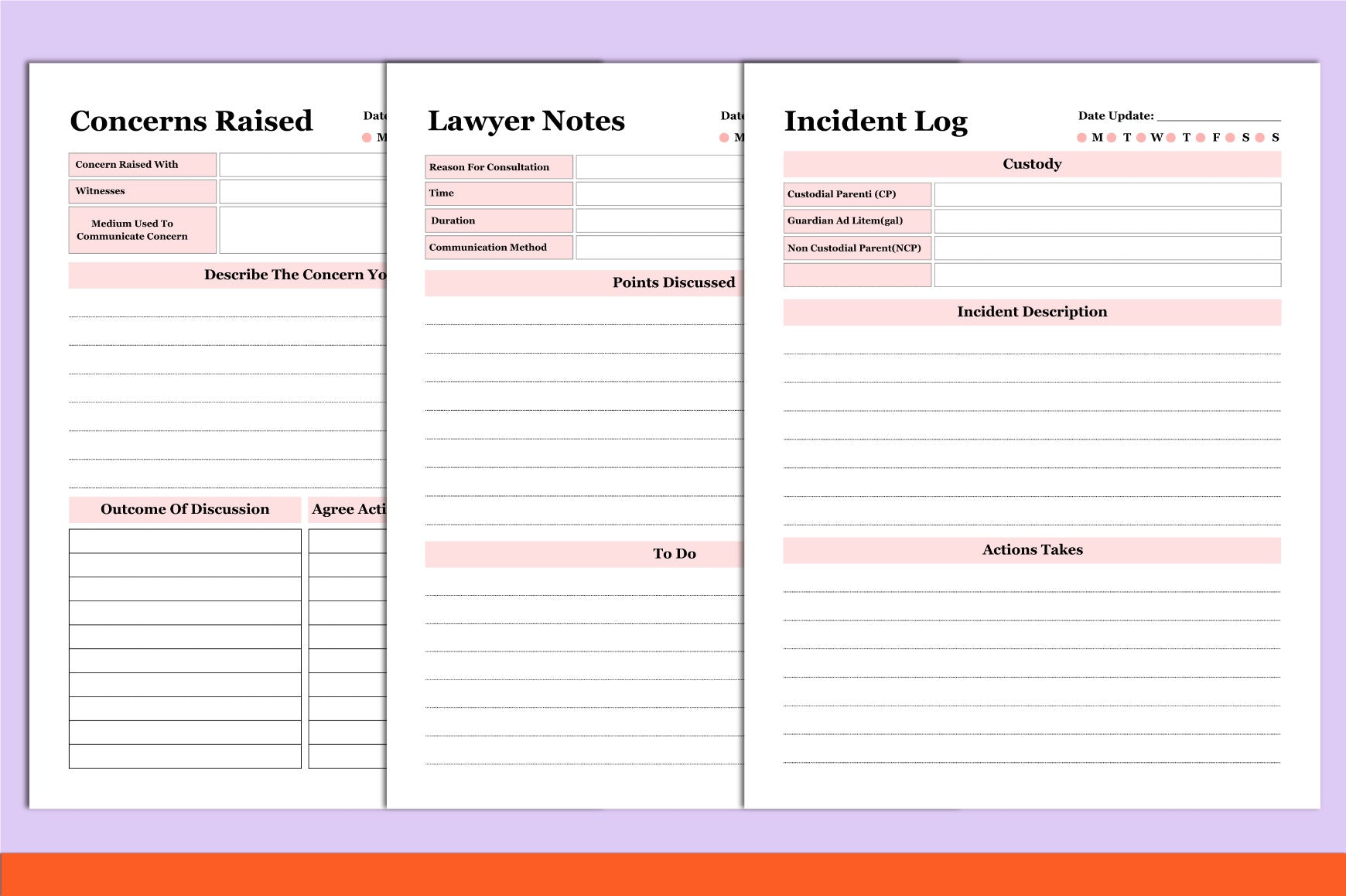 Child Custody Planner Binder