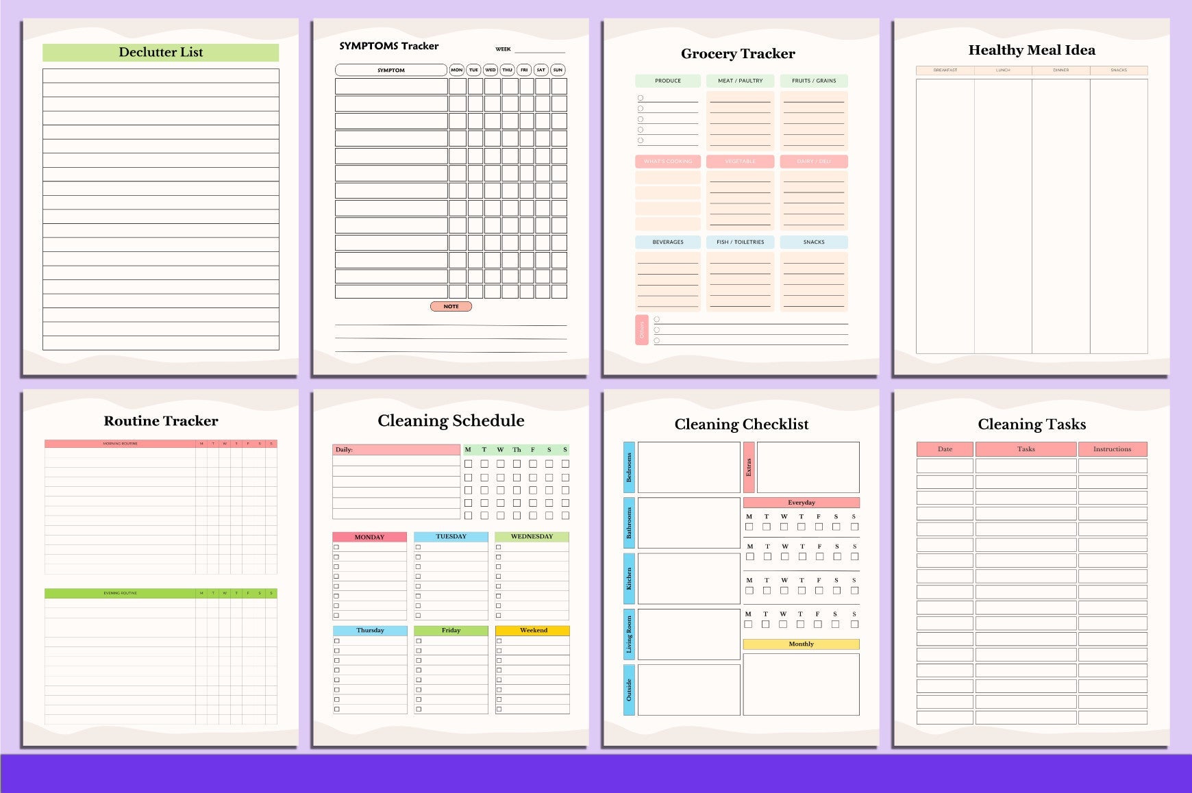 ADHD Planner including goal tracker and habit tracking worksheets