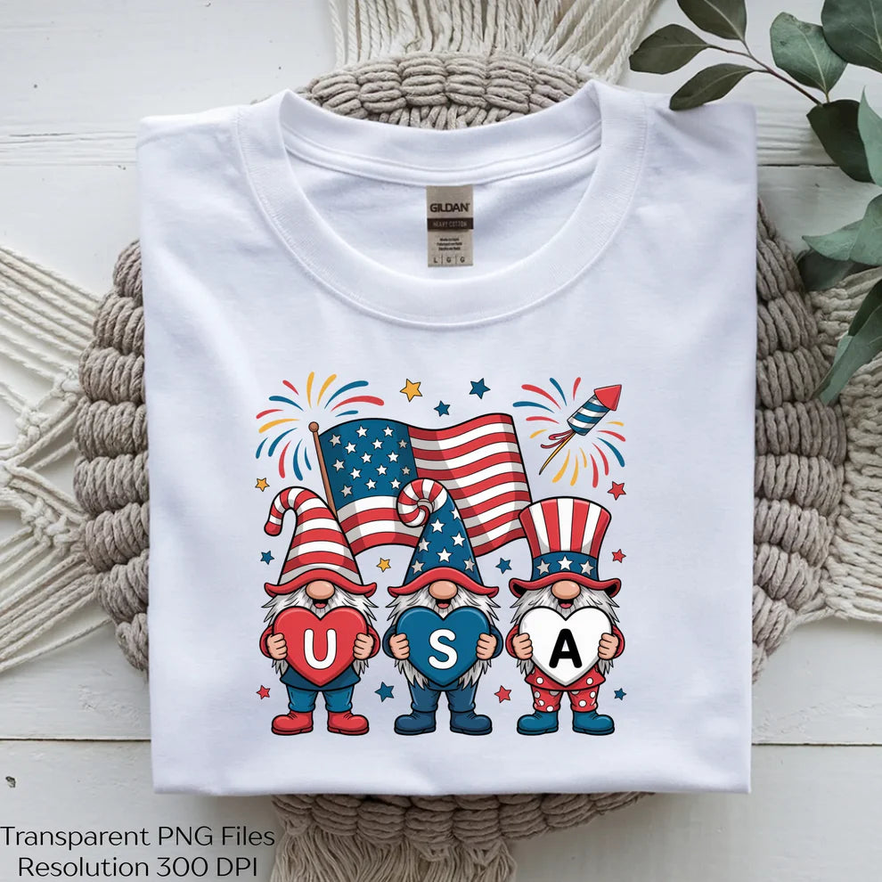 Patriotic USA gnomes sublimation graphic digital product.
