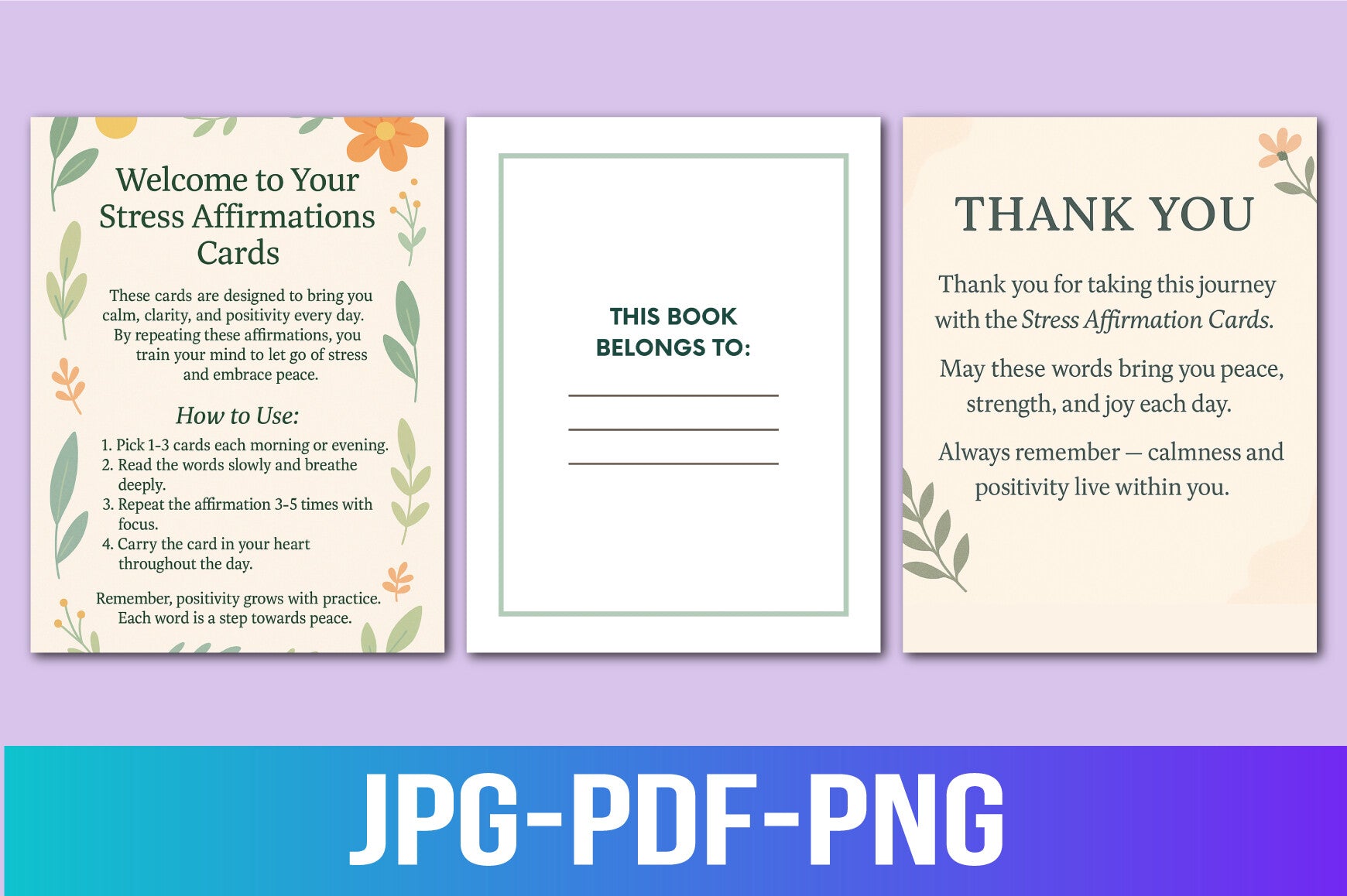 Stress Affirmation Cards for Relaxation and Mindfulness