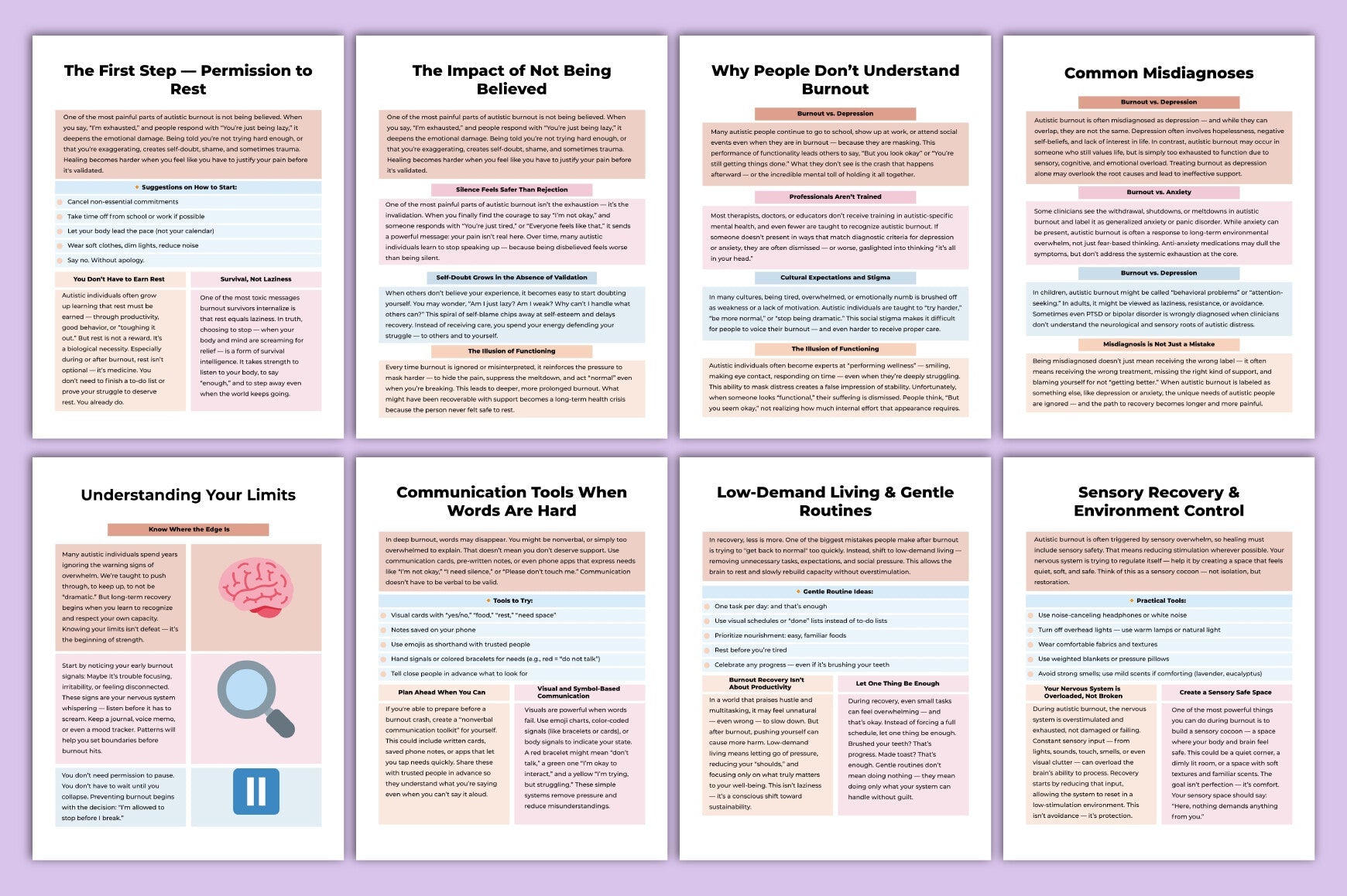 Autistic Burnout Recovery Workbook with printable coping strategy worksheets