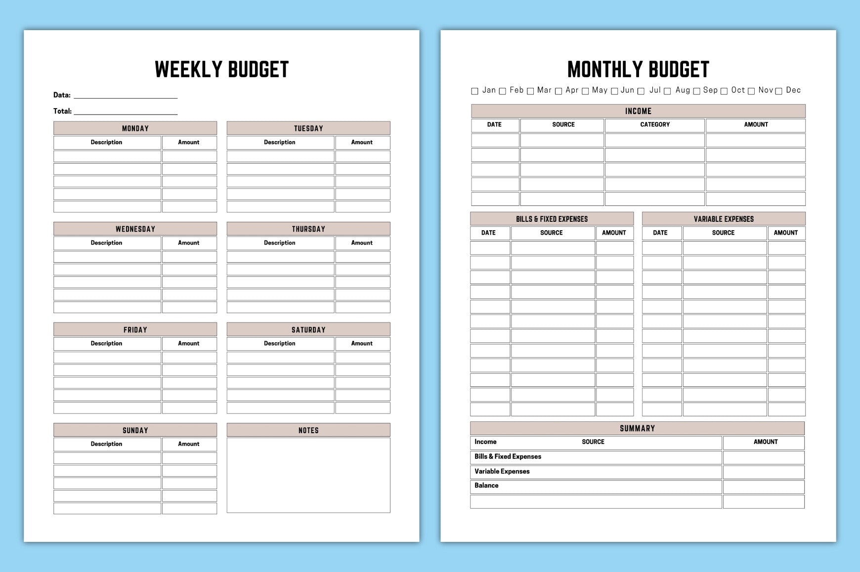 One Year Financial Budget Planner