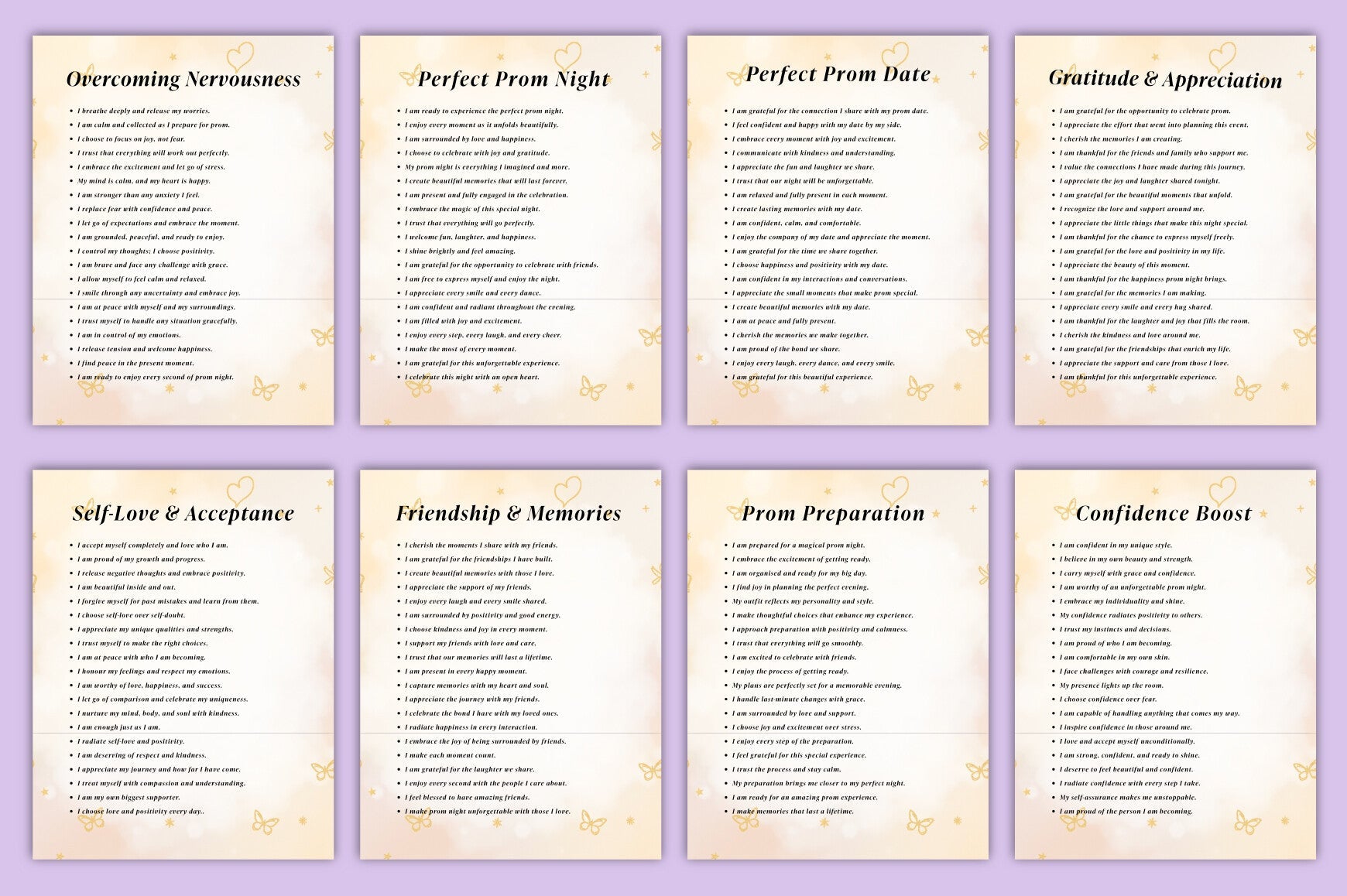 Positive Affirmations for Prom Success Planner