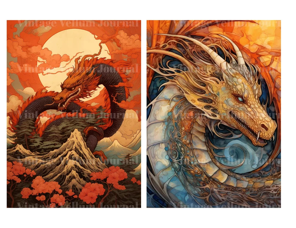 Fire Dragon Junk Journal Pages