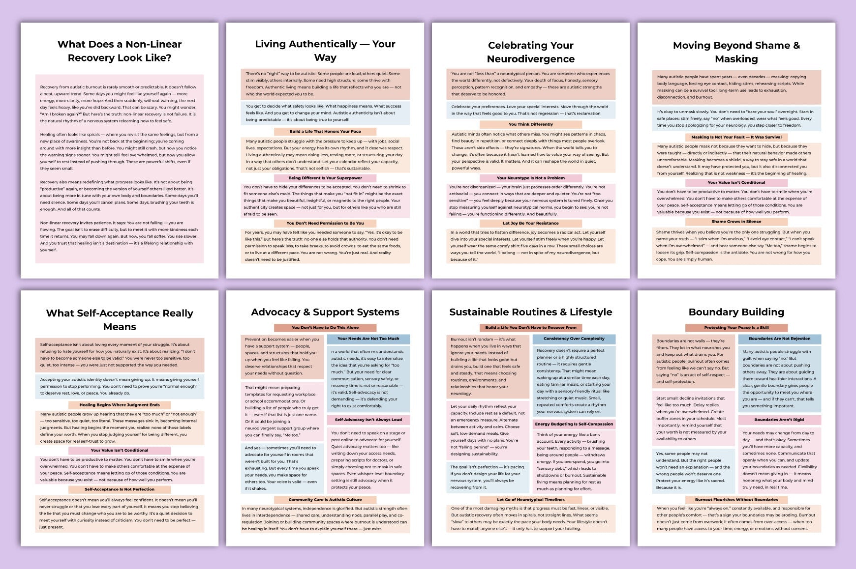 Autistic Burnout Recovery Workbook featuring recovery planning templates
