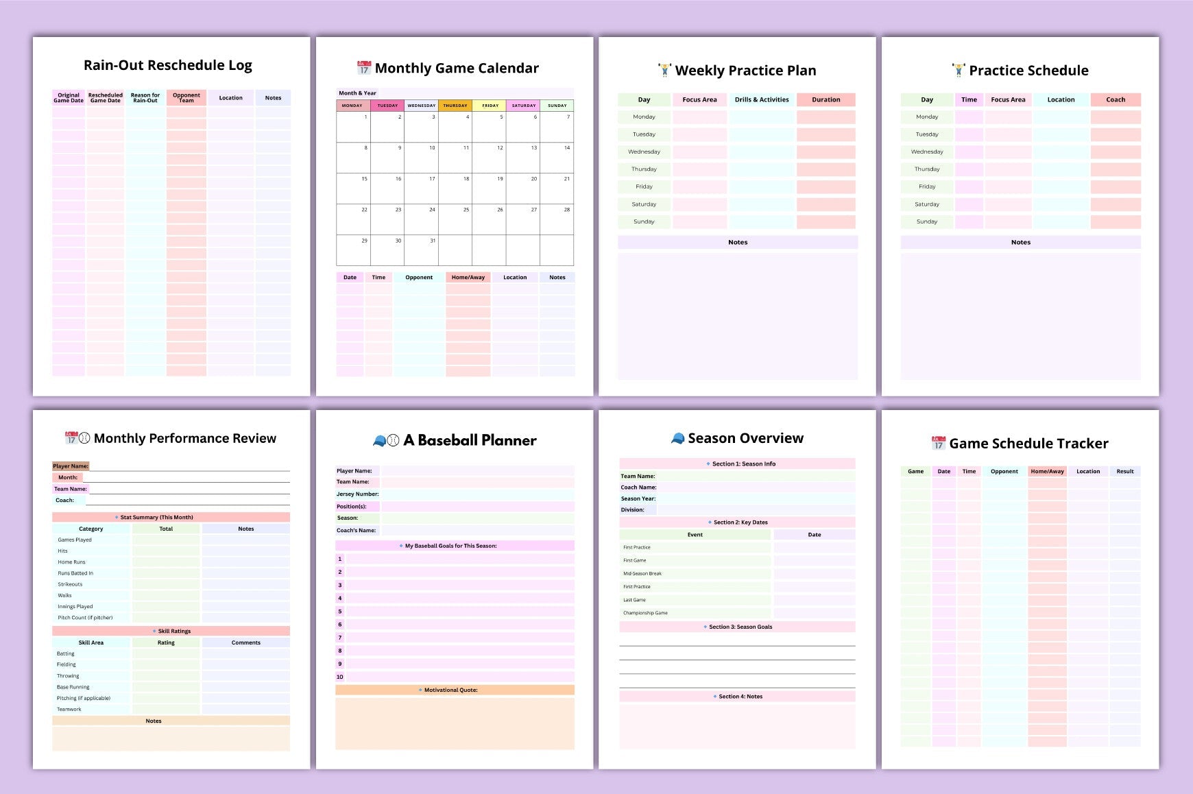 Baseball Planner Template