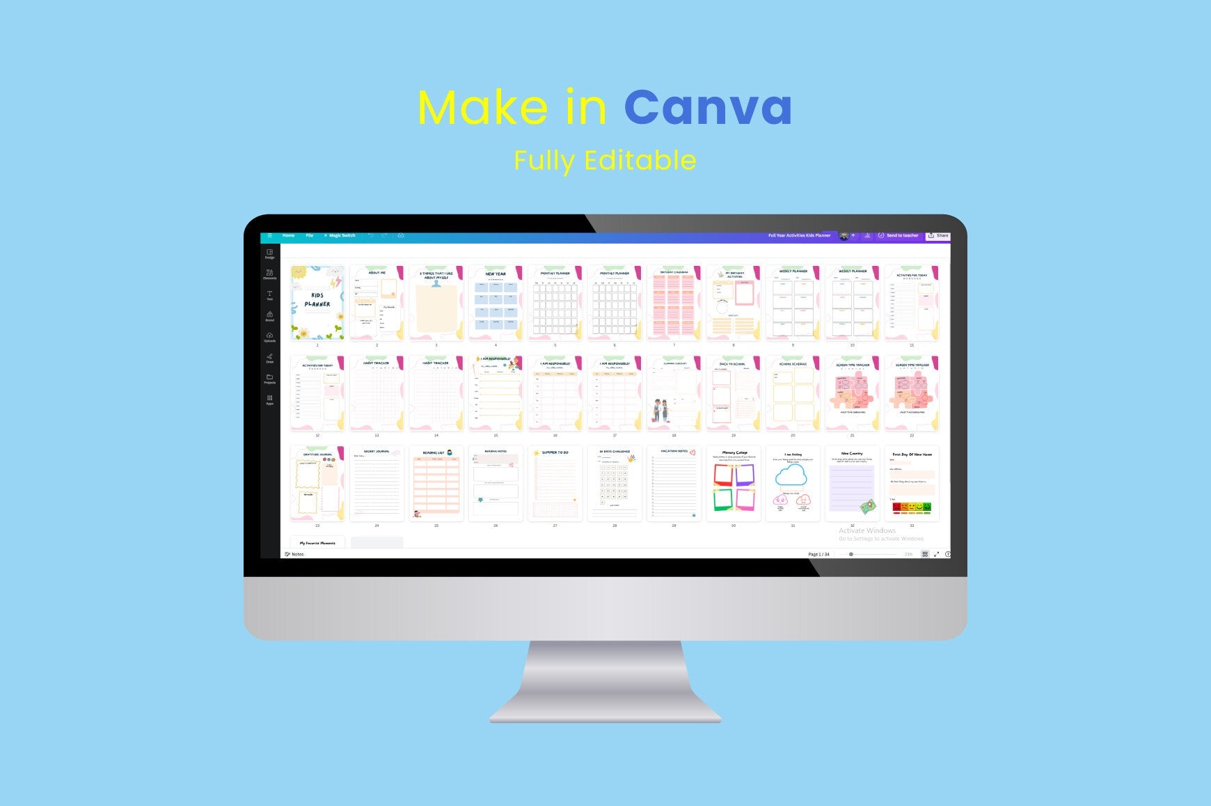 Yearly Activities Update Kids Planner
