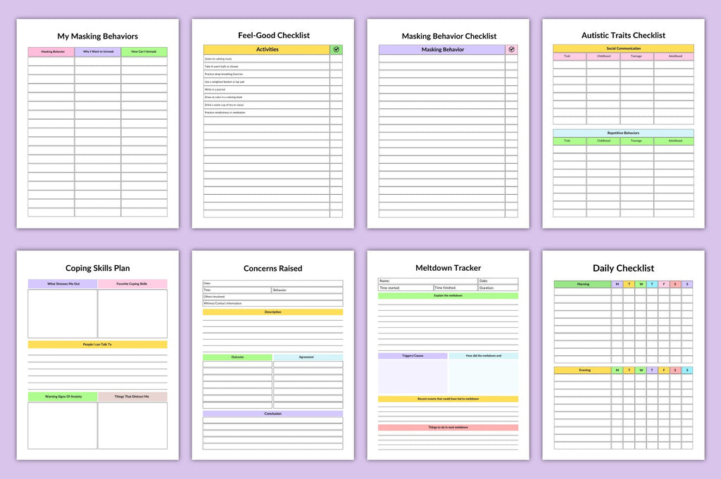 Autistic Planner habit tracker and daily planner pages