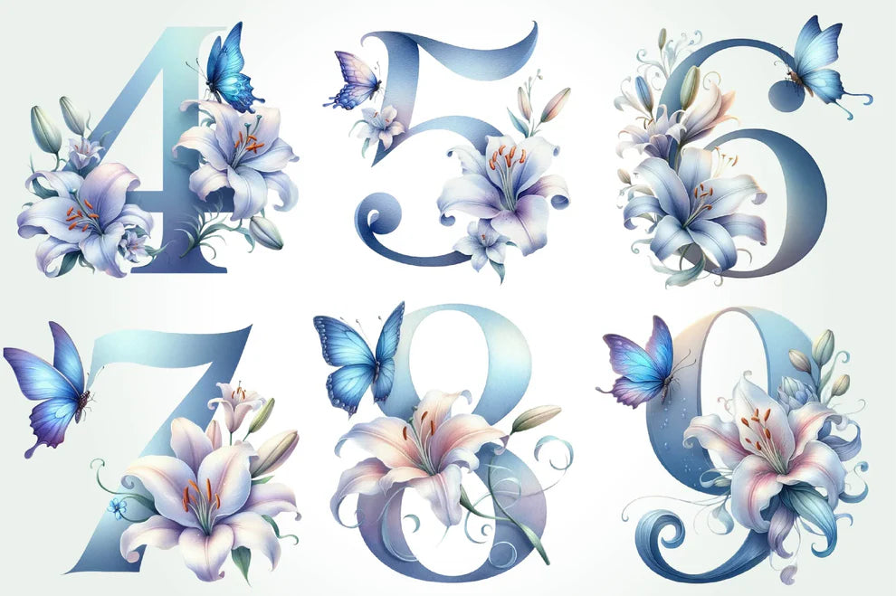 Blue Floral Monogram Alphabet Clipart Bundle