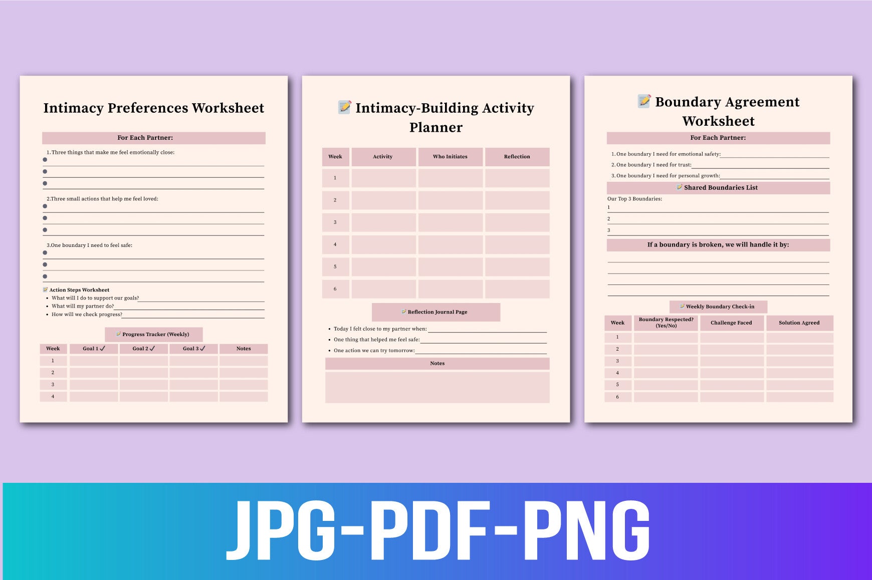 Affair Recovery Worksheets Planner