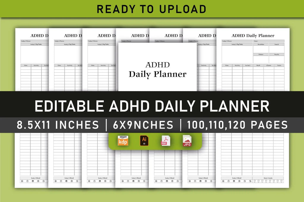 ADHD Daily Planner Bundle cover with printable planner pages