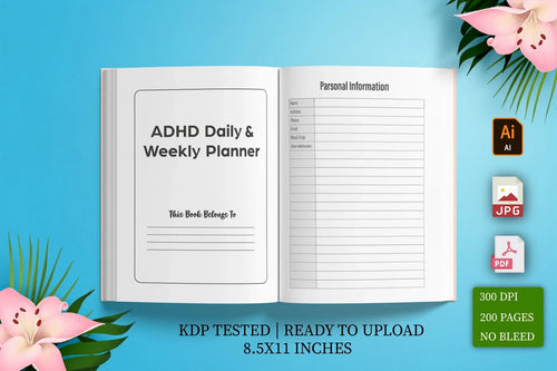 ADHD Daily Weekly Planner cover with printable planner pages