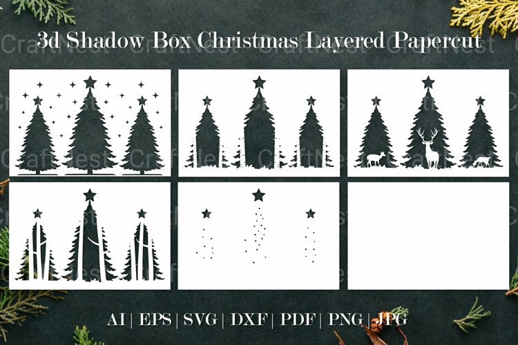 Shadow Box Christmas Scene Layered Papercut SVG
