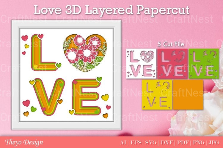 Love D Layered Papercut SVG Bundle