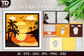 Tropical Beach Sunset D Shadow Box Scene Papercut SVG