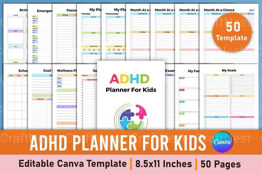 ADHD Printable Planner for Kids cover and organization workbook