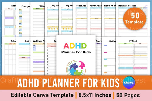 ADHD Printable Planner for Kids cover and organization workbook