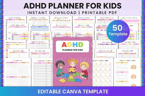 ADHD Printable Planner for Kids cover preview and focus planner