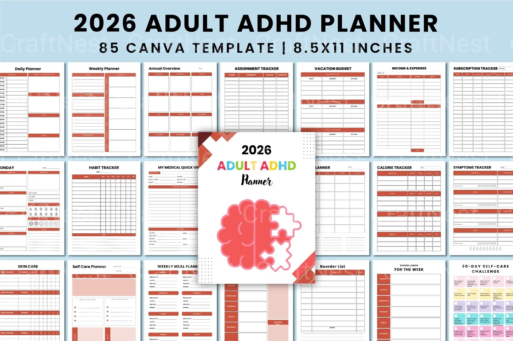 ADHD Printable Planner cover preview for adult organization workbook