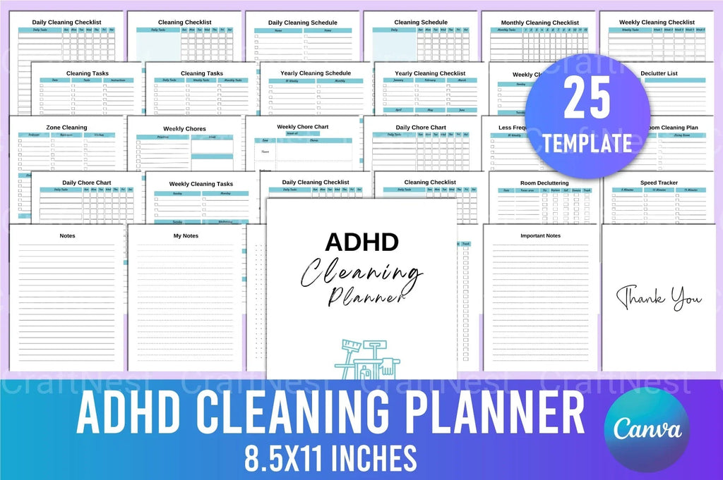 ADHD Printable Planner cleaning planner cover preview