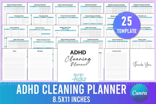 ADHD Printable Planner cleaning planner cover preview