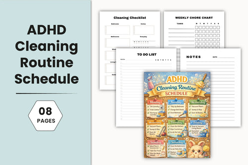 ADHD Cleaning Routine Schedule Planner cover with printable planner pages