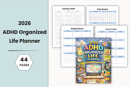 ADHD Organized Life Planner cover with printable planner pages