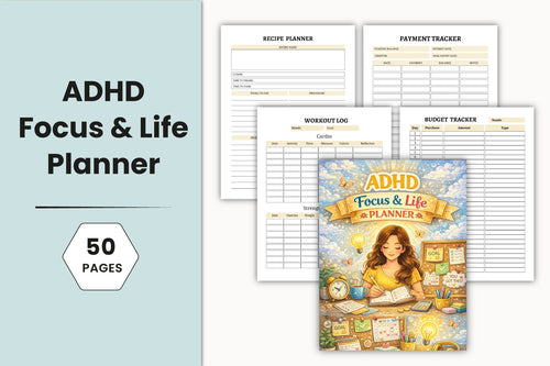 ADHD Focus Life Planner cover with printable life planning pages