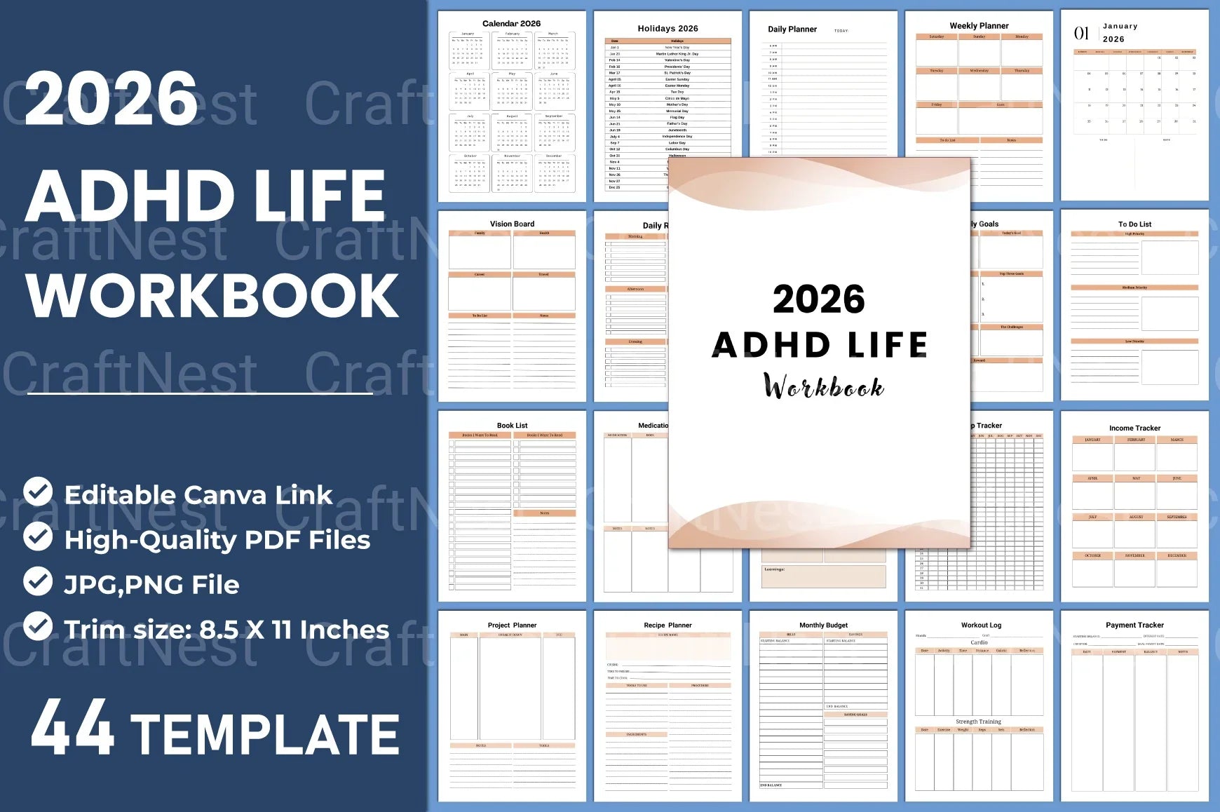 ADHD Life Planner for Better Organization cover with printable planner pages
