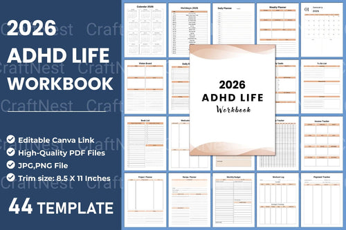 ADHD Life Planner for Better Organization cover with printable planner pages