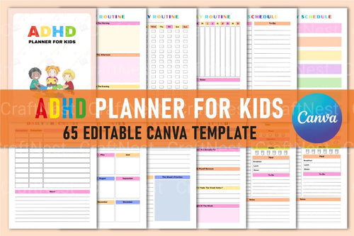 ADHD Printable Planner for Kids cover preview and focus organization pages
