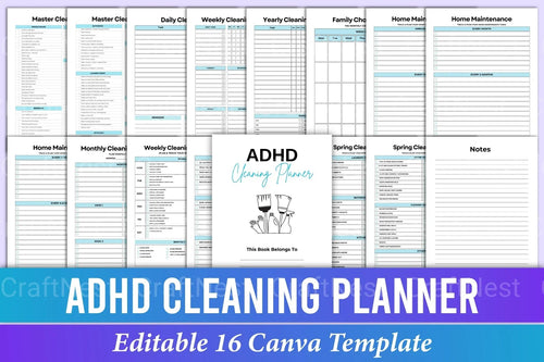 ADHD Printable Planner cleaning schedule and home organization workbook