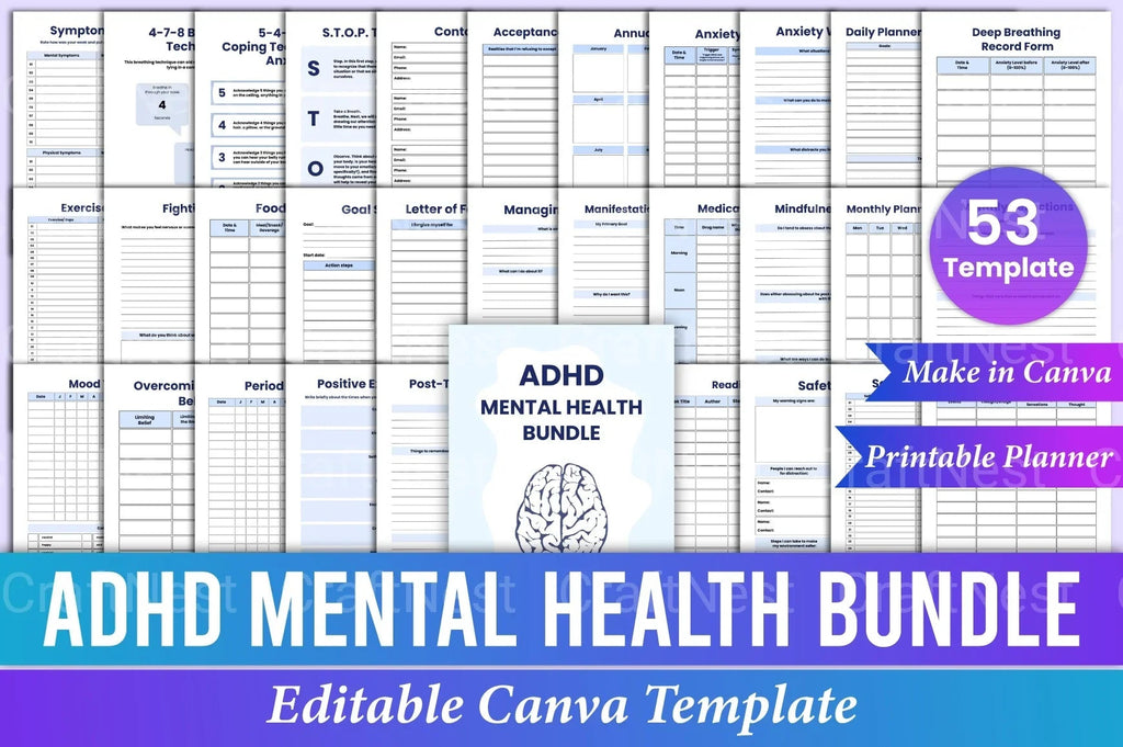 ADHD and Mental Health printable guide cover exploring emotional well-being and focus