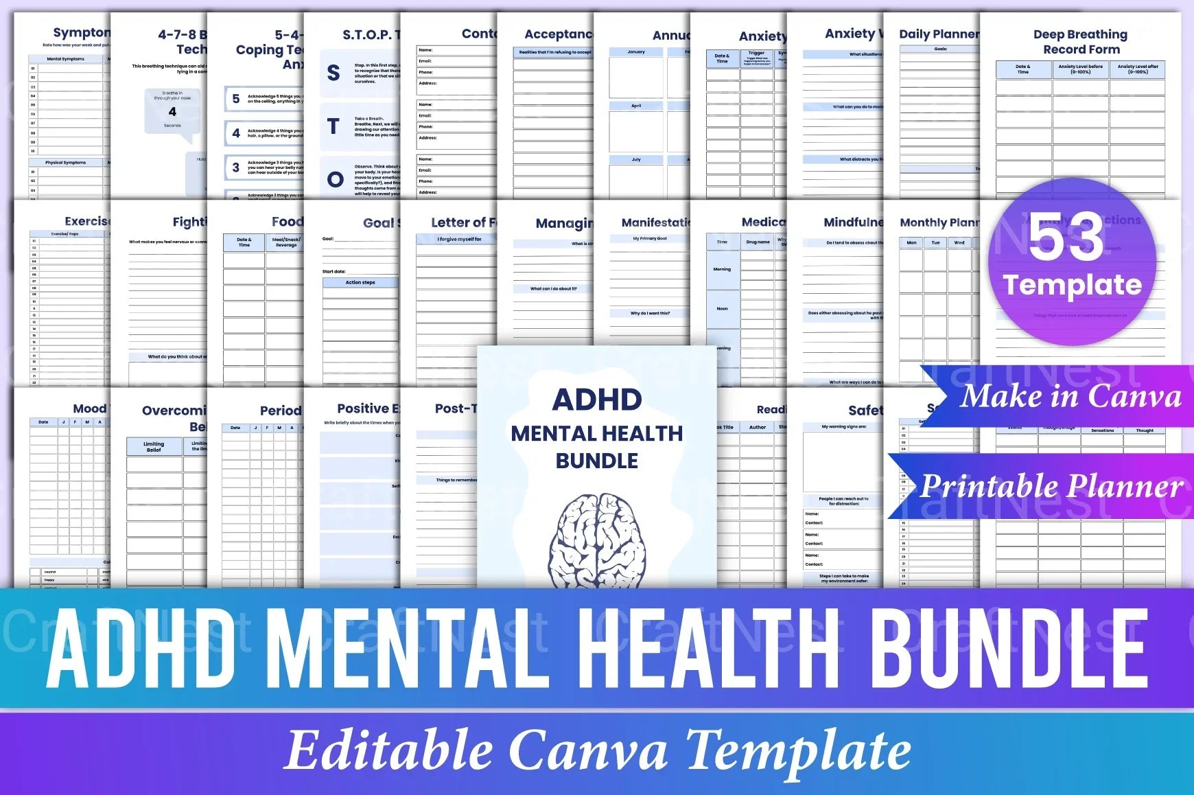 ADHD and Mental Health printable guide cover exploring emotional well-being and focus