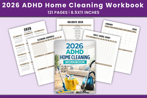ADHD Home Cleaning Workbook cover with printable home cleaning planner