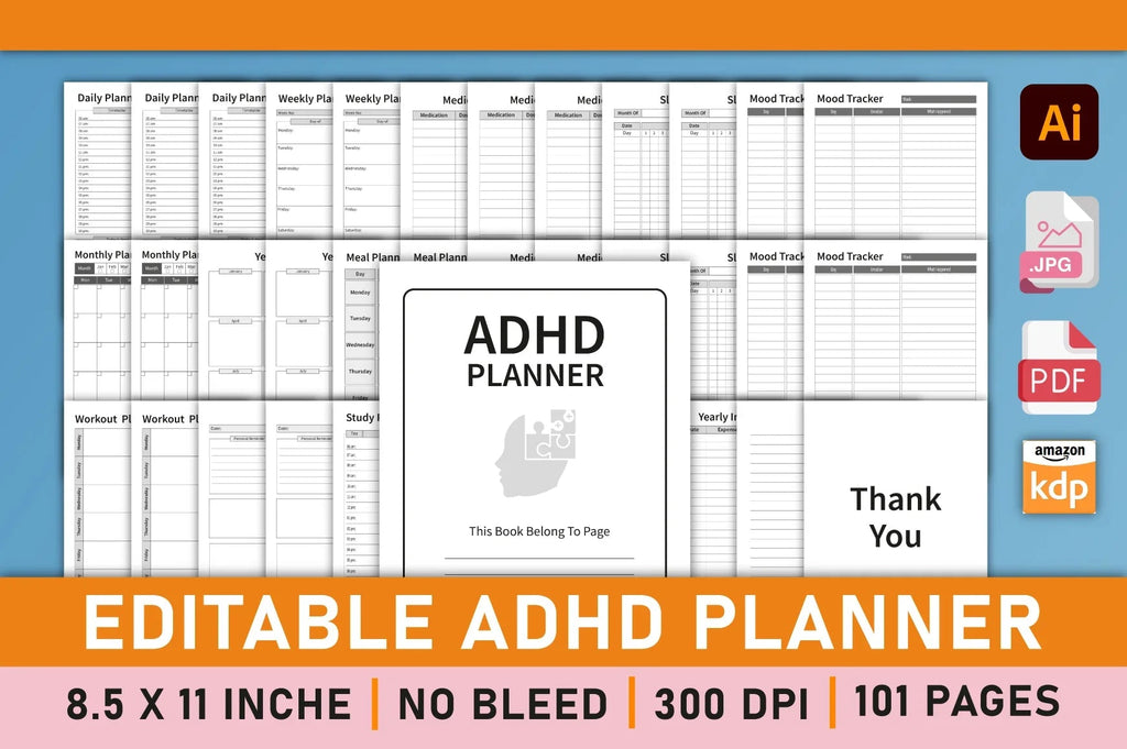 ADHD Planner from 100 Planner complete printable planner bundle cover