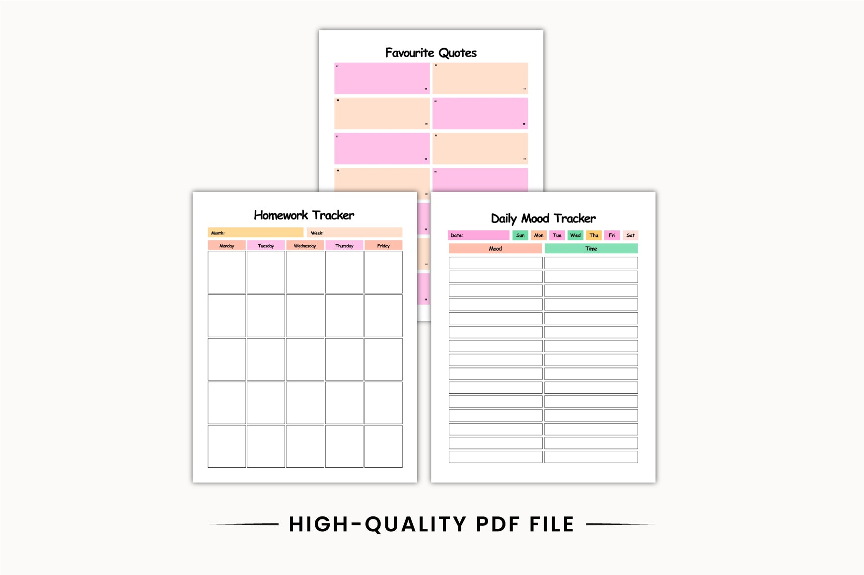 ADHD Student School Planner Worksheets