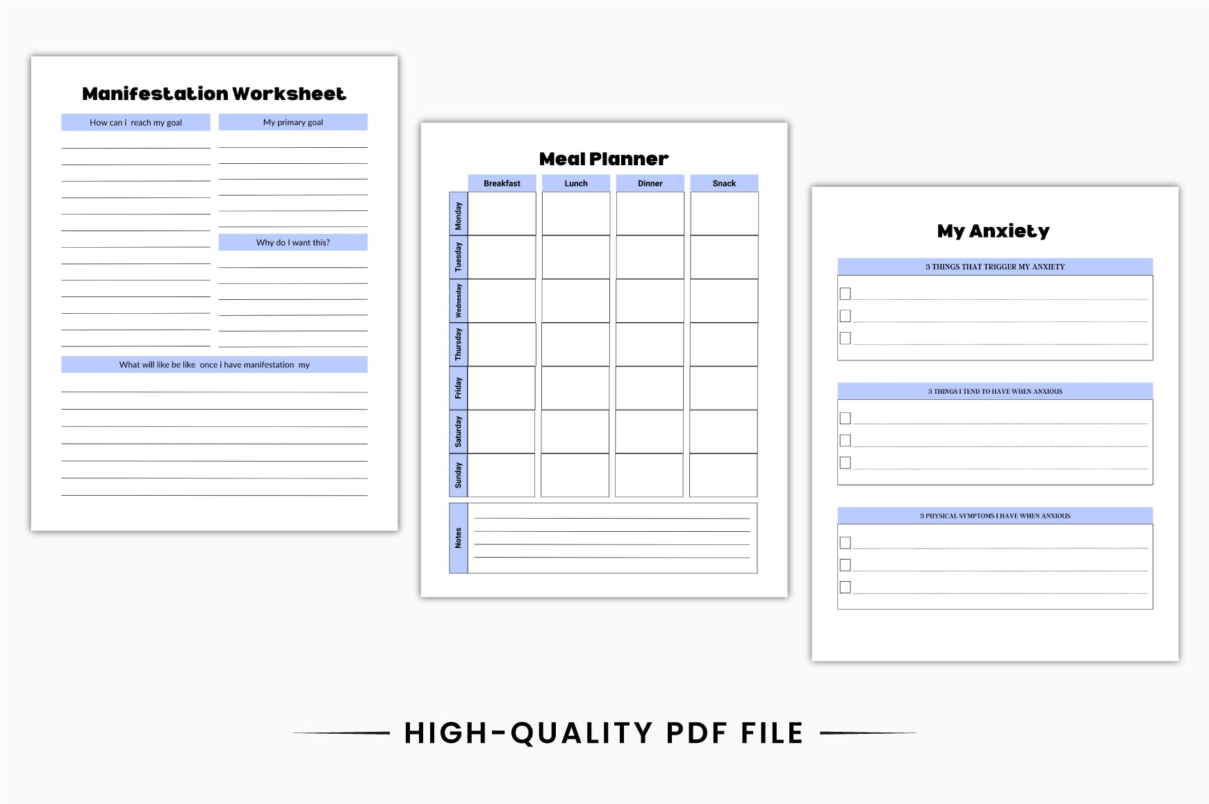 ADHD Mind Mental Health Planner anxiety, mood and self-care worksheets