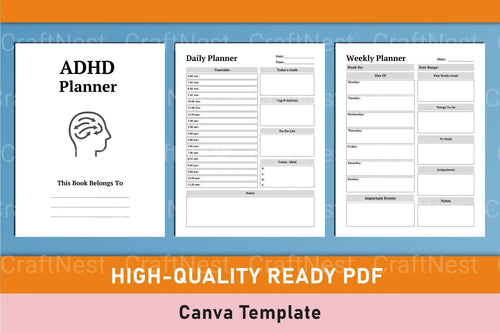 ADHD Printable Planner editable Canva layout for structured daily planning