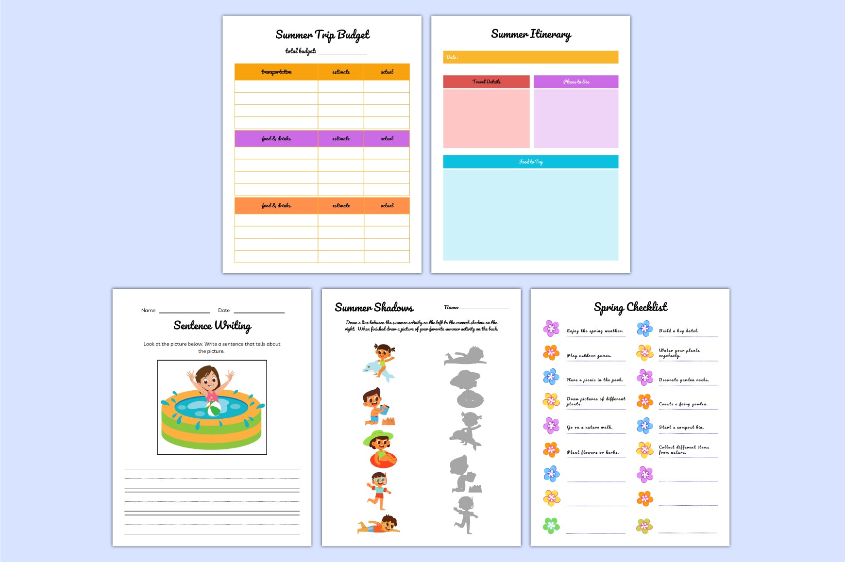 Summer Vacation For Kids Planner