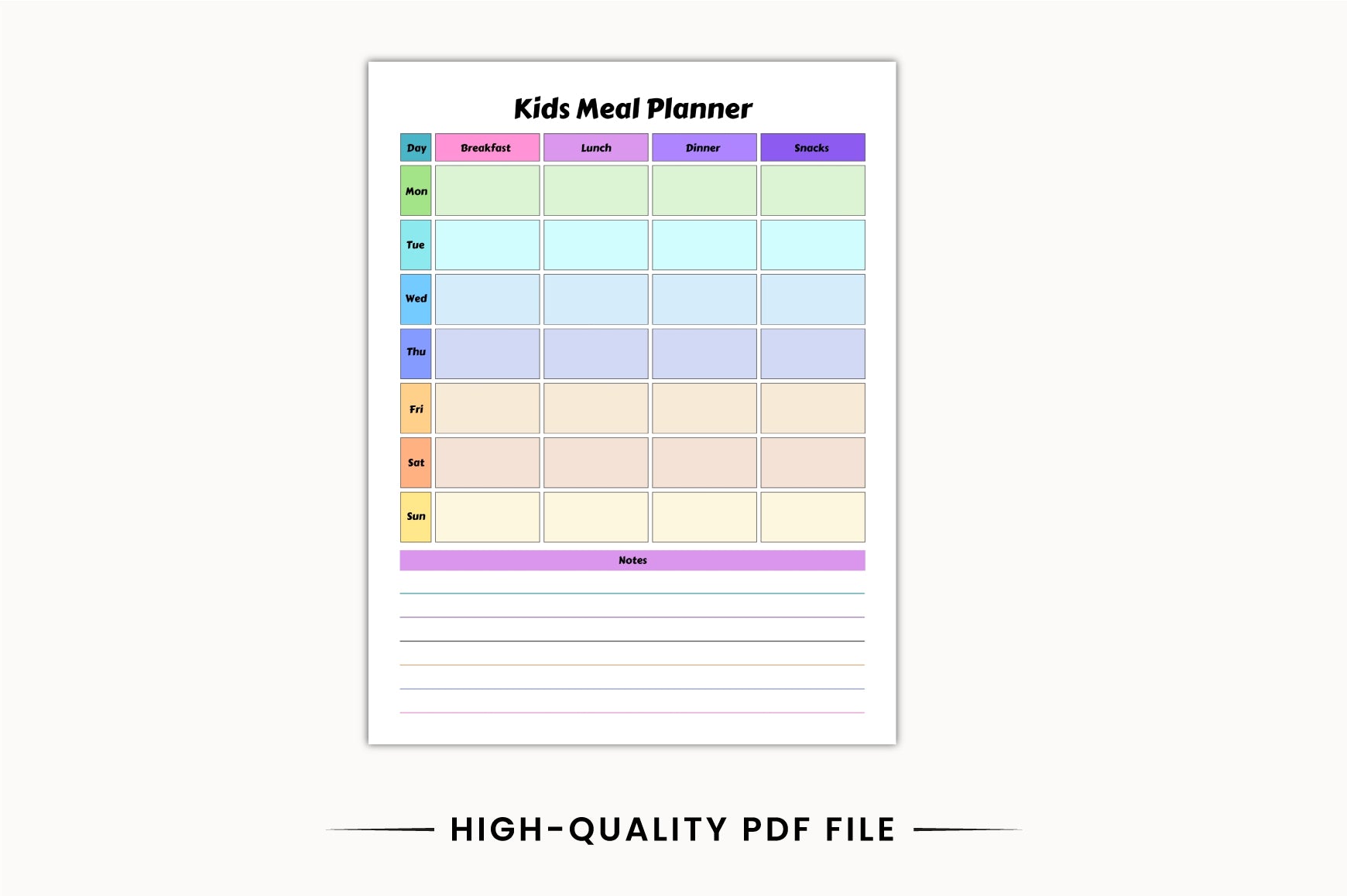 Family Kids Meal Planner