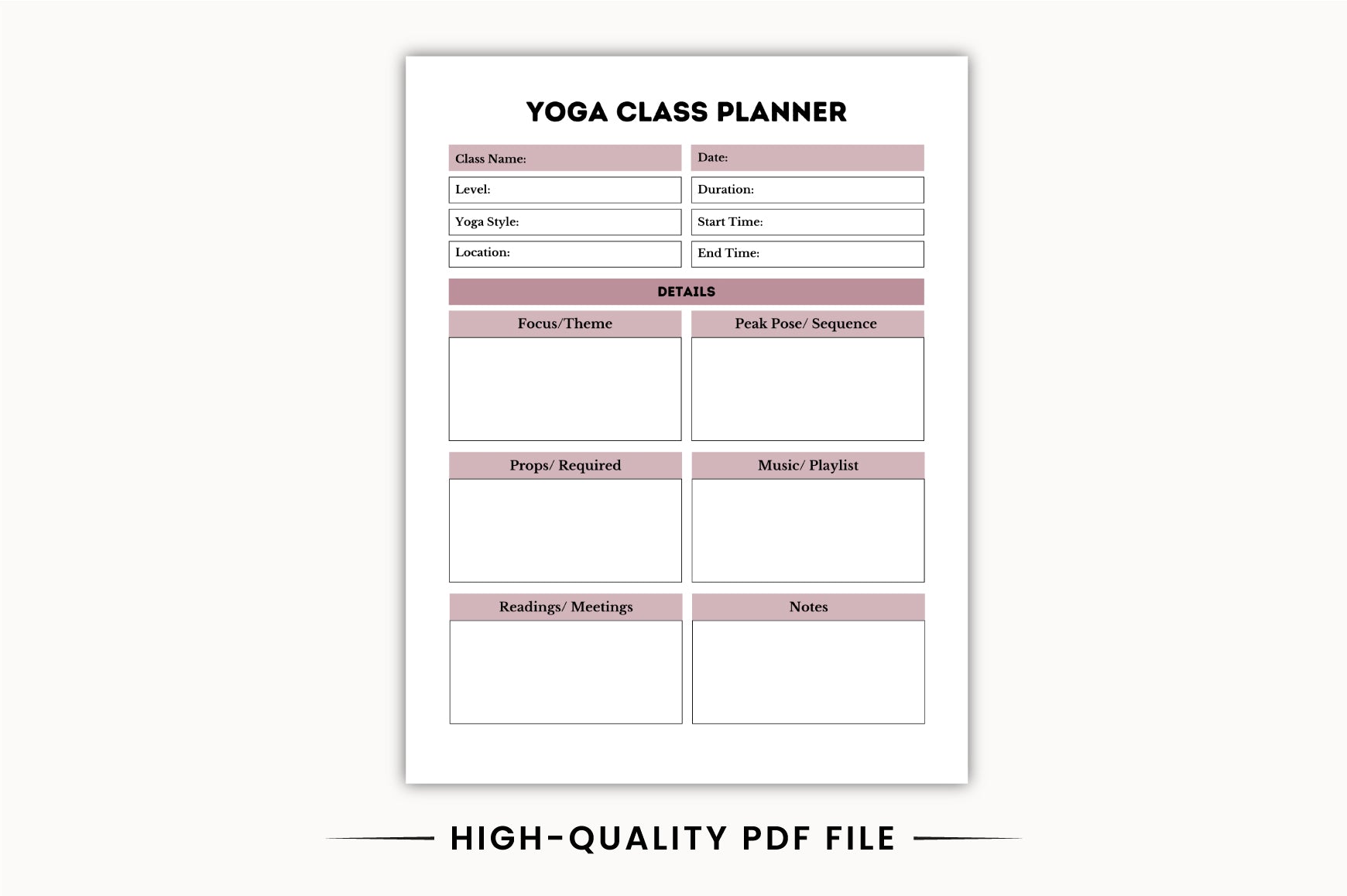 Yoga Instructor Planner