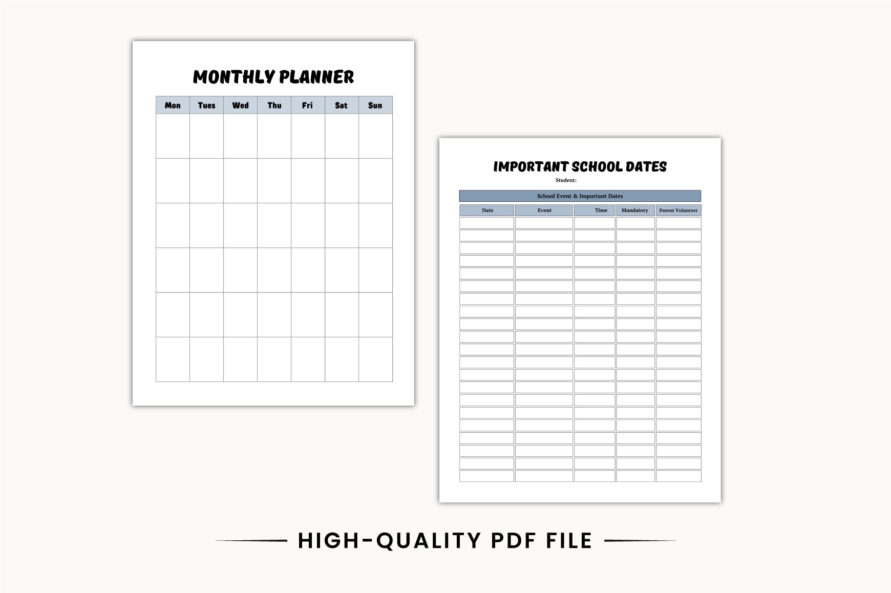 Back to School Academic Planner