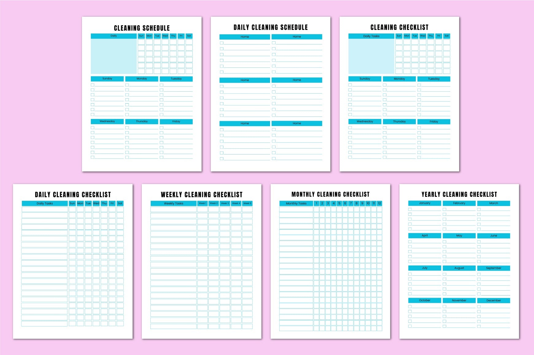 ADHD Cleaning Workbook with task planner and home organization pages