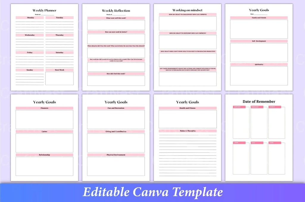 Printable ADHD self-care planner bundle with wellness worksheets and habit tracking pages
