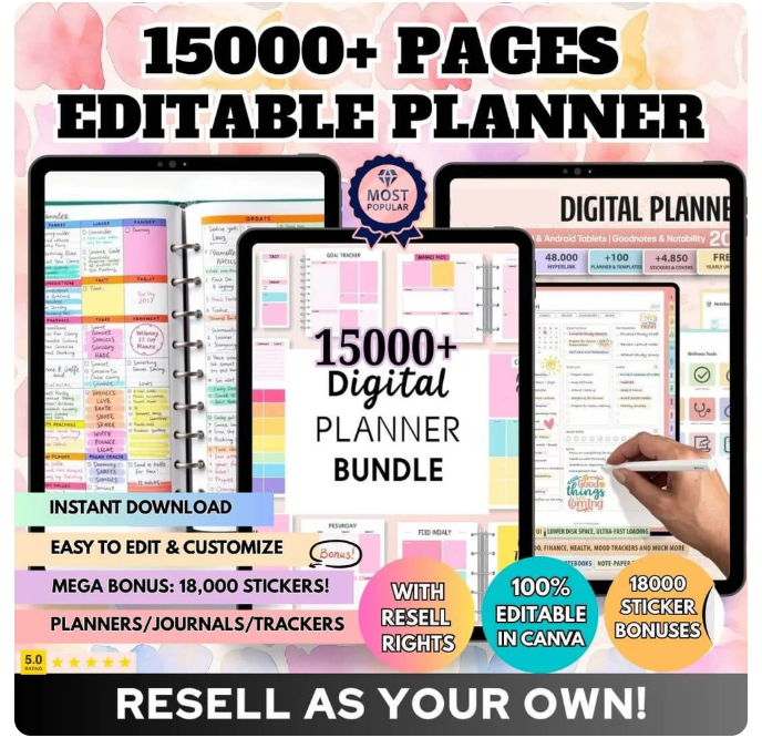 15,000+ Pages Planners, Journals, & Templates with Resell Rights
